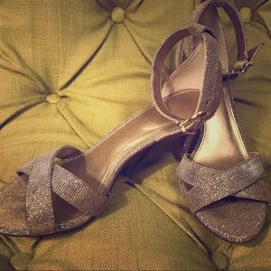 Champagne, ankle strap heels